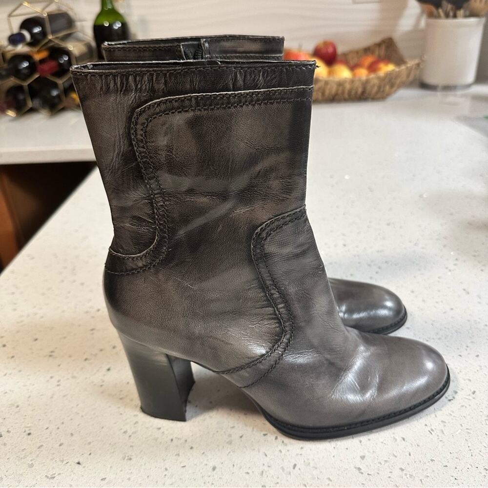Nine West Ourson Boho Antique Gray Mid Calf Chunky Heeled Boots Round Toe 8.5